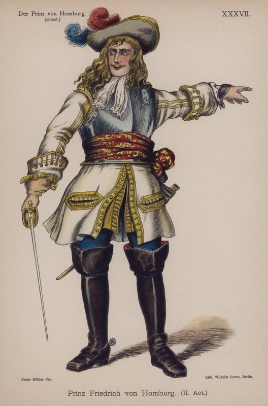 Książę Fryderyk z Homburga, z Der Prinz von Homburg (Książę Homburg) autorstwa Heinricha von Kleista (kolor lito) autorstwa German School