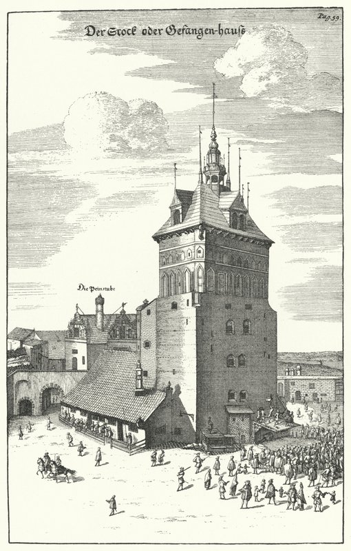 Publiczna chłosta w Gdańsku pod koniec XVII wieku (rycina) autorstwa German School