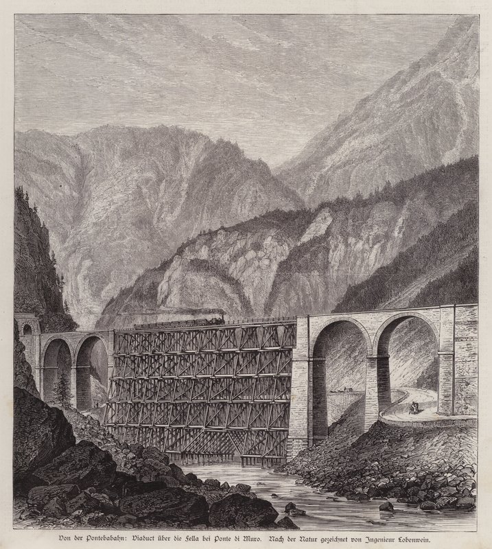 Wiadukt kolejowy nad rzeką Fella w Ponte di Muro, Friuli, Włochy (rycina) autorstwa German School