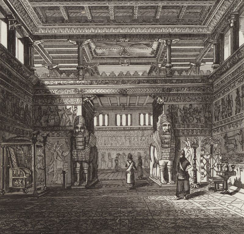 Rekonstrukcja sali króla asyryjskiego. Ilustracja do Atlasu Bilder (grawerowanie) autorstwa German School