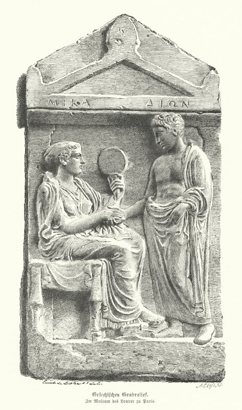 Relief na starożytnym greckim nagrobku (rycina) autorstwa German School