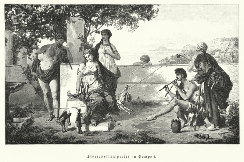 Lalkarze rzymscy w Pompejach (rycina) autorstwa German School