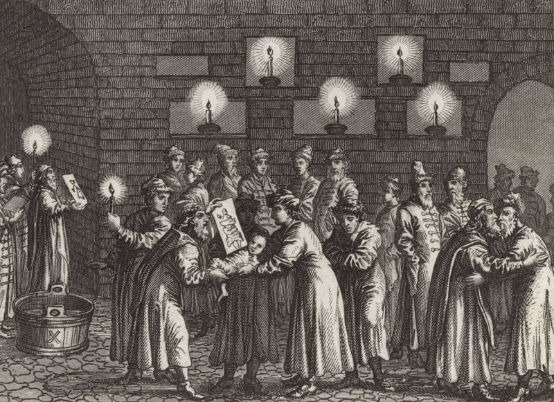 Rosyjski chrzest prawosławny. Ilustracja do Atlasu Bilder (grawerowanie) autorstwa German School