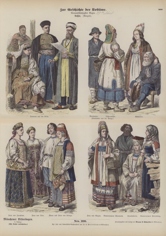 Stroje rosyjskie, koniec XIX w. (kolorowa grawerunek) autorstwa German School