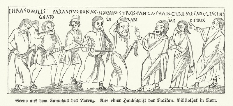 Scena z Eunuchusa (The Eunuch), komedii rzymskiego dramatopisarza Terence