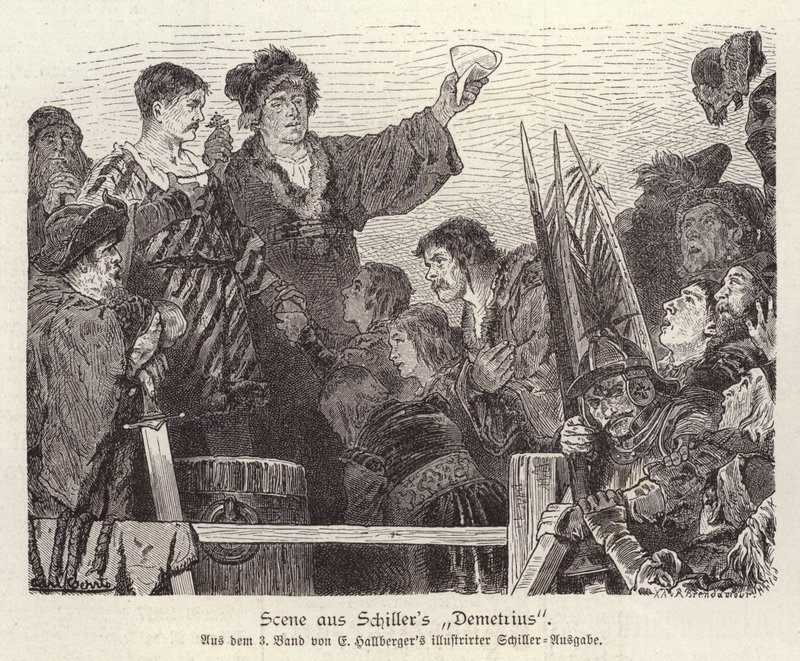 Scena z niedokończonej sztuki Friedricha Schillera Demetrius (rycina) autorstwa German School