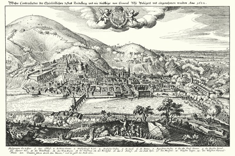 Oblężenie Heidelbergu przez hrabiego Tilly autorstwa German School