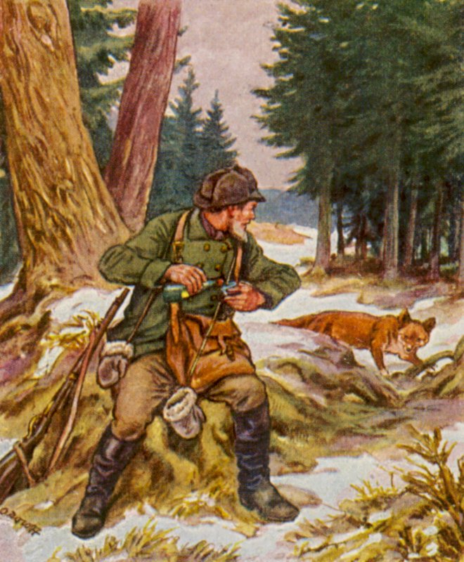 Sonntagsjager / Sunday Hunter (kolorowa litografia) autorstwa German School