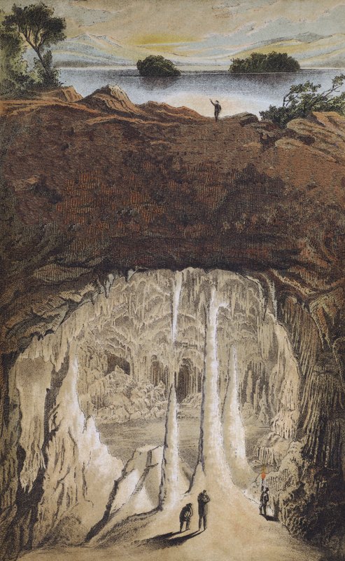 Stalaktyty i stalagmity w jaskini (kolor lito) autorstwa German School