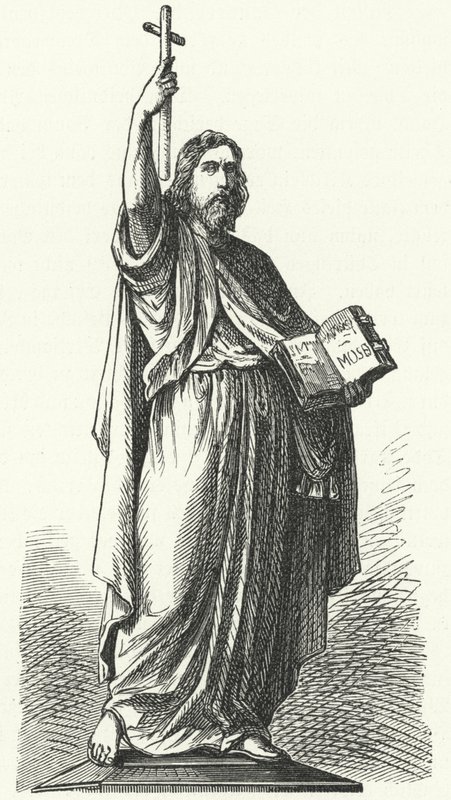 Posąg św Bonifacego (c675-754), anglosaskiego misjonarza do germańskich części Cesarstwa Franków, w Fuldzie (rycina) autorstwa German School