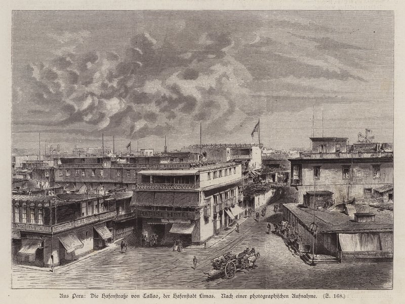 Ulica prowadząca do portu Callao, port w Limie, Peru (rycina) autorstwa German School