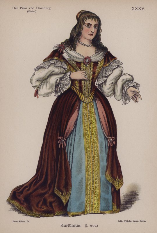 Księżna brandenburska, z Der Prinz von Homburg (Książę Homburg) autorstwa Heinricha von Kleista (kolor lito) autorstwa German School