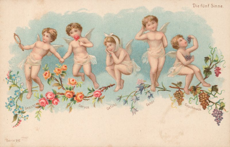 Pięć zmysłów (litografia kolorowa) autorstwa German School