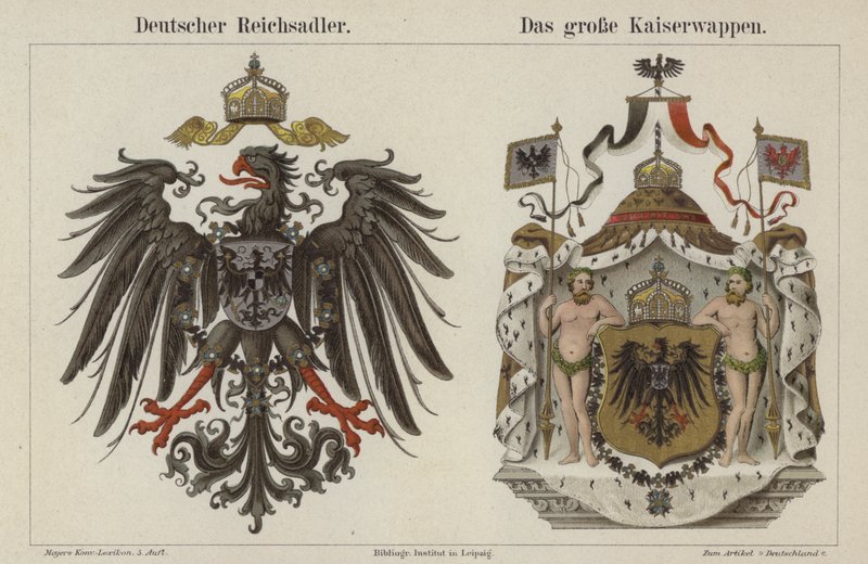 Niemiecki orzeł cesarski i wielki herb cesarza (kolor lito) autorstwa German School