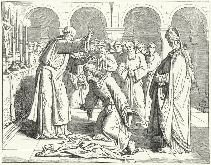 Cesarz Świętego Rzymu Henryk II otrzymuje błogosławieństwo w klasztorze św. Wita w Verdun autorstwa German School