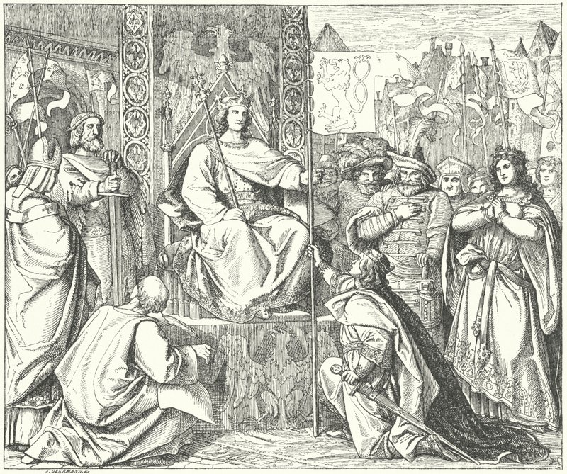 Cesarz rzymski Henryk VII wspomina swojego syna Jana Czeskiego (rycina) autorstwa German School
