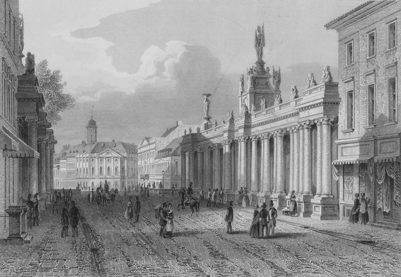 Koenigsbruecke i część Alexanderplatz, Berlin (grawerowanie stali) autorstwa German School