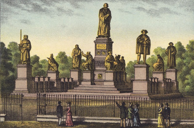 Pomnik Lutra w Wormacji (chromolitho) autorstwa German School