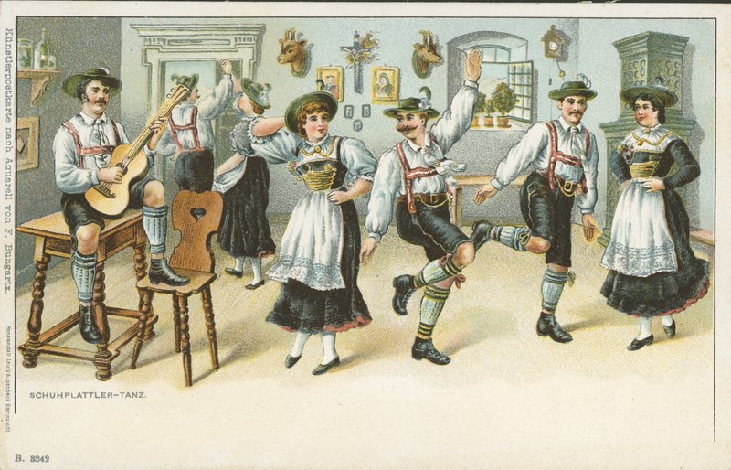 Taniec Schuhplattlera (kolor lito) autorstwa German School