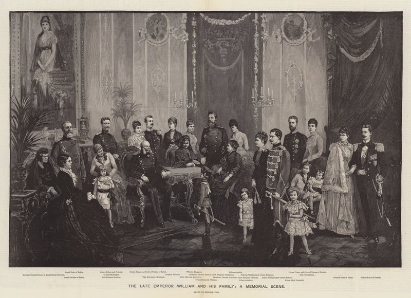 Nieżyjący już cesarz Wilhelm i jego rodzina, scena pamięci (rycina) autorstwa German School