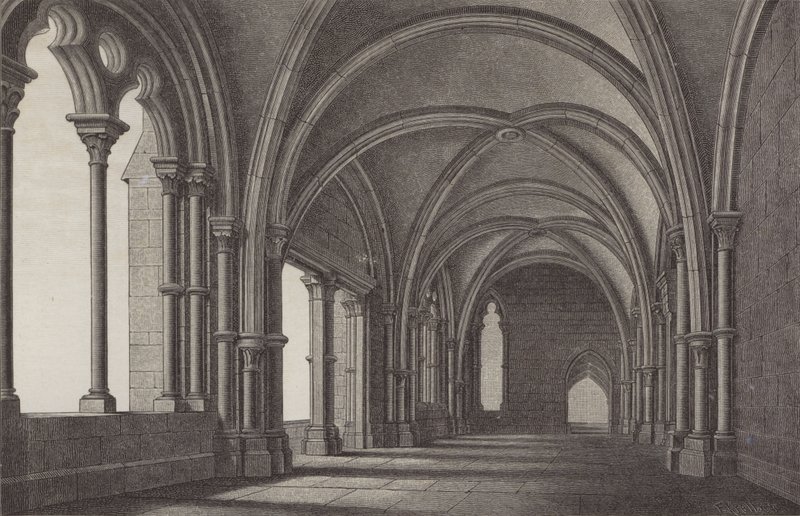 Hol w klasztorze Maulbronn, Badenia-Wirtembergia, Niemcy (grafika) autorstwa German School