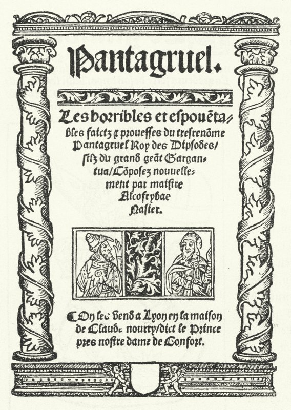 Strona tytułowa z najstarszego znanego wydania Pantagruela, powieści Francois Rabelais (rycina) autorstwa German School