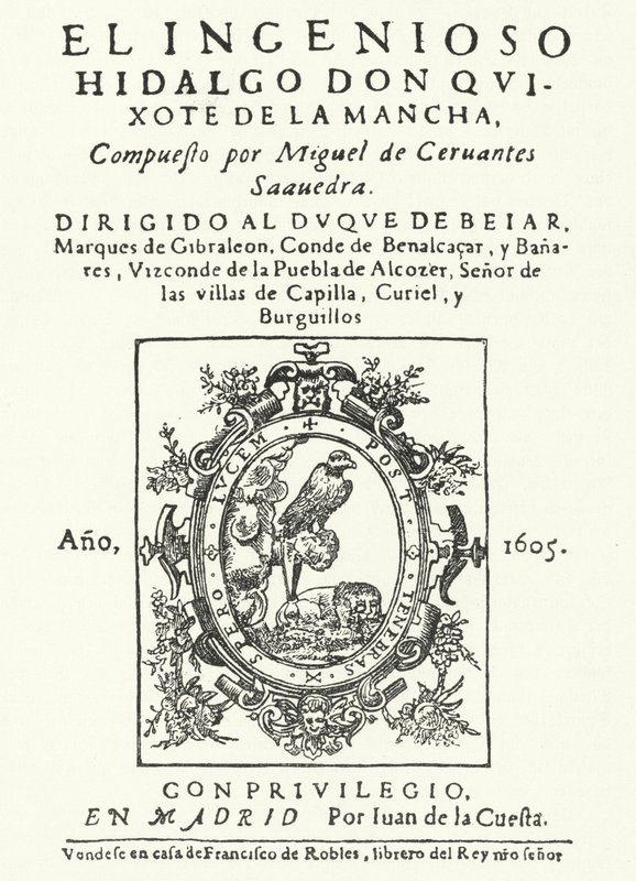 Strona tytułowa z pierwszego wydania powieści Don Kichot Miguela de Cervantesa (rycina) autorstwa German School