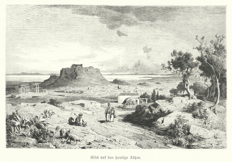 Widok na Ateny, Grecja, koniec XIX wieku (rycina) autorstwa German School