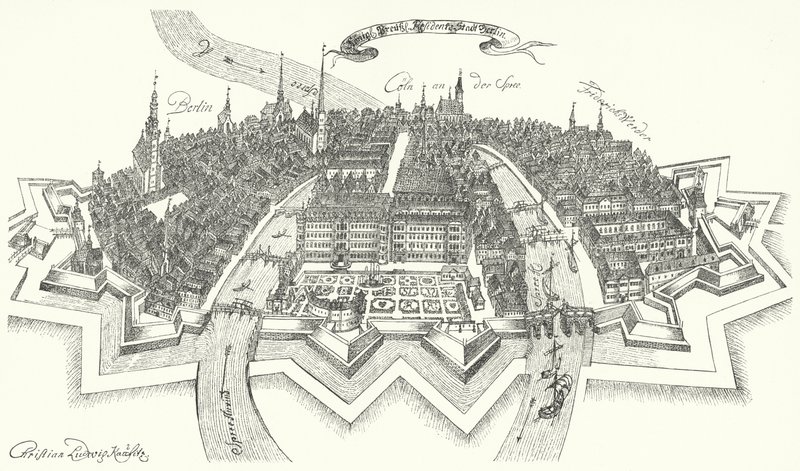 Widok Berlina z XVII wieku (rycina) autorstwa German School