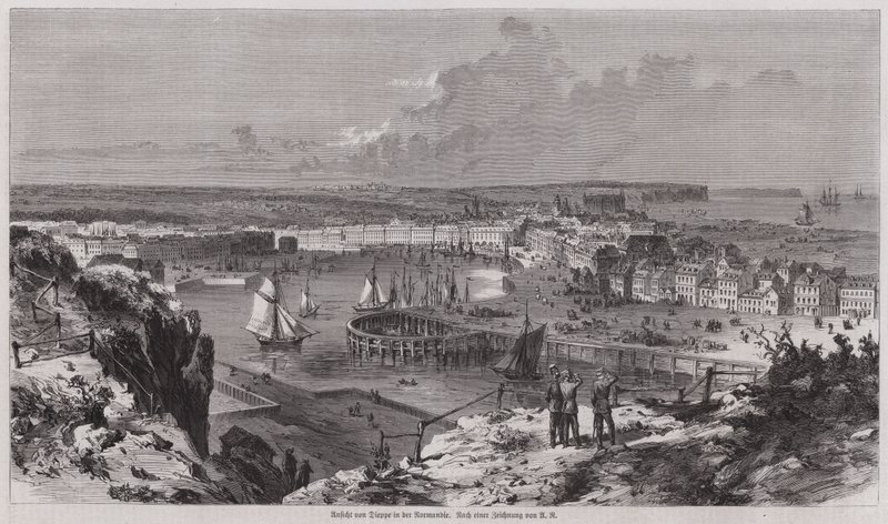 Widok na port Dieppe, Normandia, Francja (grawerowanie) autorstwa German School