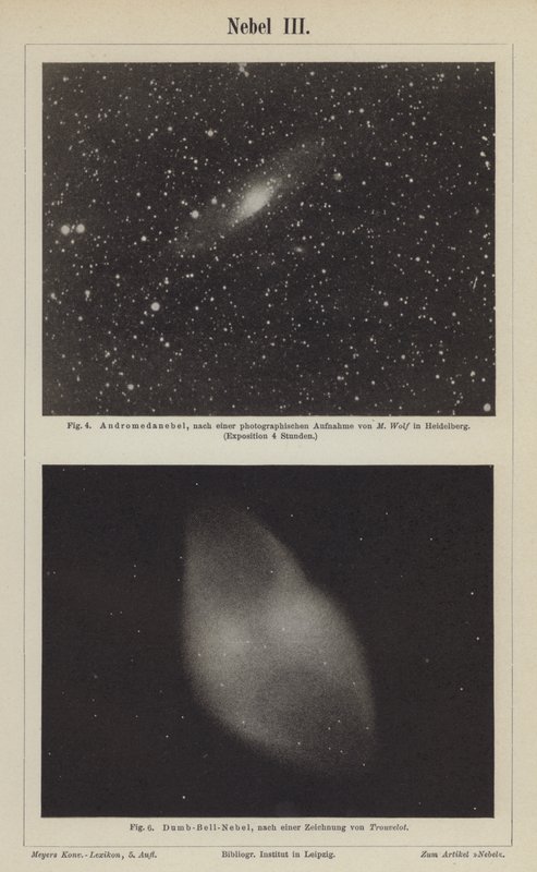 Widoki Mgławicy Andromeda i Mgławicy Hantle (rycina) autorstwa German School