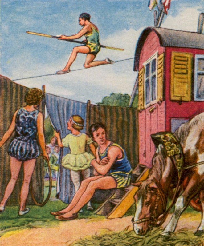 Wanderzirkus / Podróżujący cyrk (kolorowa litografia) autorstwa German School