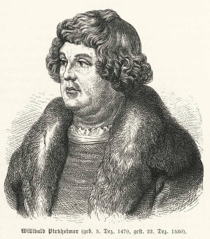 Willibald Pirckheimer, niemiecki prawnik renesansowy, pisarz i humanista, przyjaciel Albrechta Durera (grafika) autorstwa German School