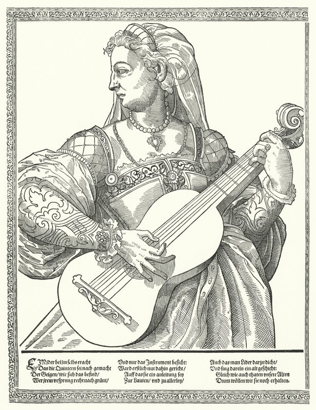 Kobieta grająca na gitarze (Grawerowanie) autorstwa German School