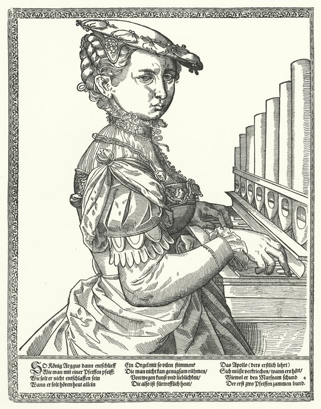 Kobieta grająca na organach (rycina) autorstwa German School