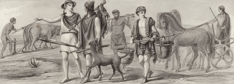 Praca i zawody w starożytnej Grecji. Ilustracja do Atlasu Bilder (grawerowanie) autorstwa German School