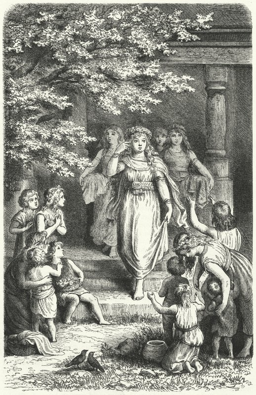 Młode Niemki noszące wieńce z okazji święta Eostre (Ostara) (grafika) autorstwa German School