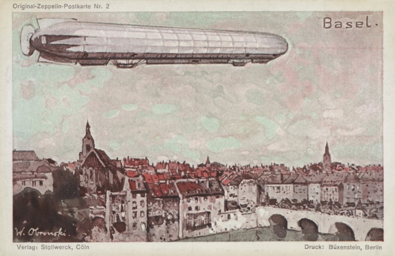 Zeppelin lecący nad Bazyleą autorstwa German School