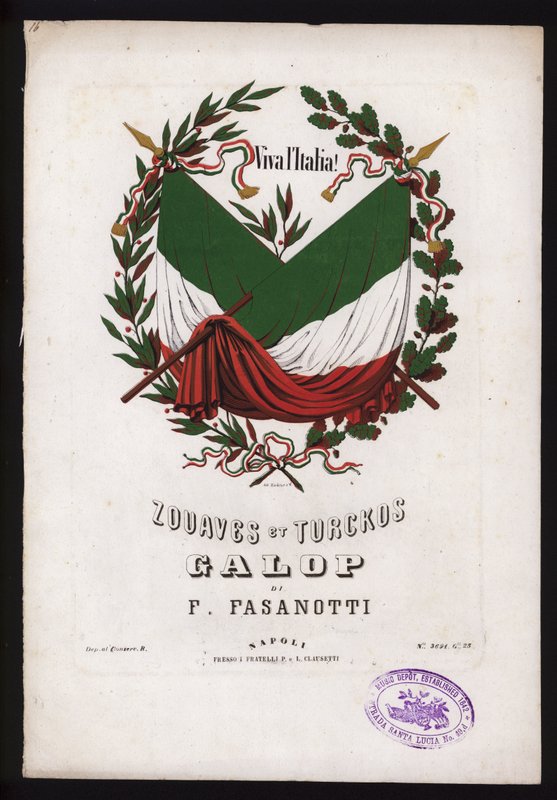 Zouaves et Turckos, galop F Fasanotti, okładka nuty (kolor lito) autorstwa German School