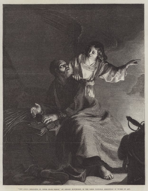 Anioł uwalniający św. Piotra z więzienia autorstwa Gerrit van Honthorst