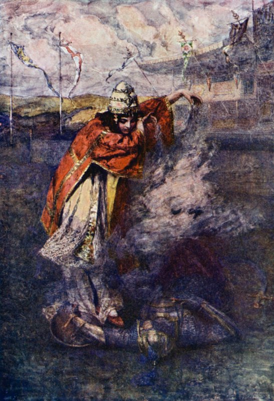 Duessa rozproszyła Zaczarowaną Chmurę (kolorowa litografia) autorstwa Gertrude E. Demain (after) Hammond