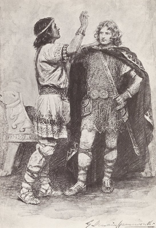 Ilustracja do książki The Story of Hereward, The Champion of England (litografia) autorstwa Gertrude E. Demain (after) Hammond