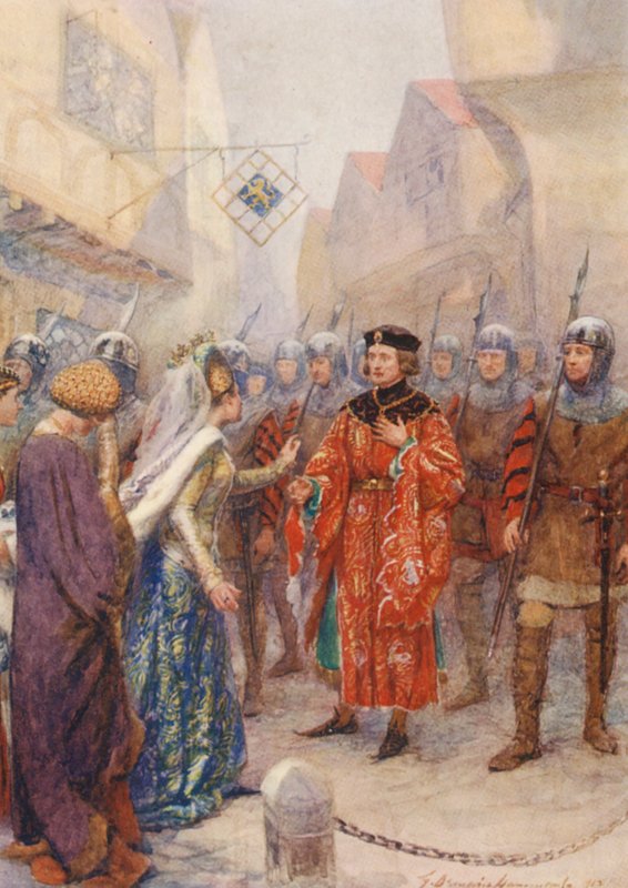 Szekspir, Król Ryszard II (kolorowa litografia) autorstwa Gertrude E. Demain (after) Hammond