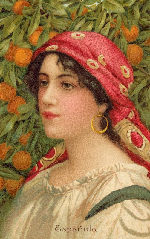 Portret Hiszpanki z drzewem pomarańczowym (kolor lito) autorstwa Giovanni Barbaro