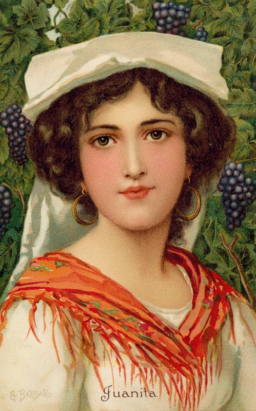 Portret kobiety z winoroślą (kolor litho) autorstwa Giovanni Barbaro