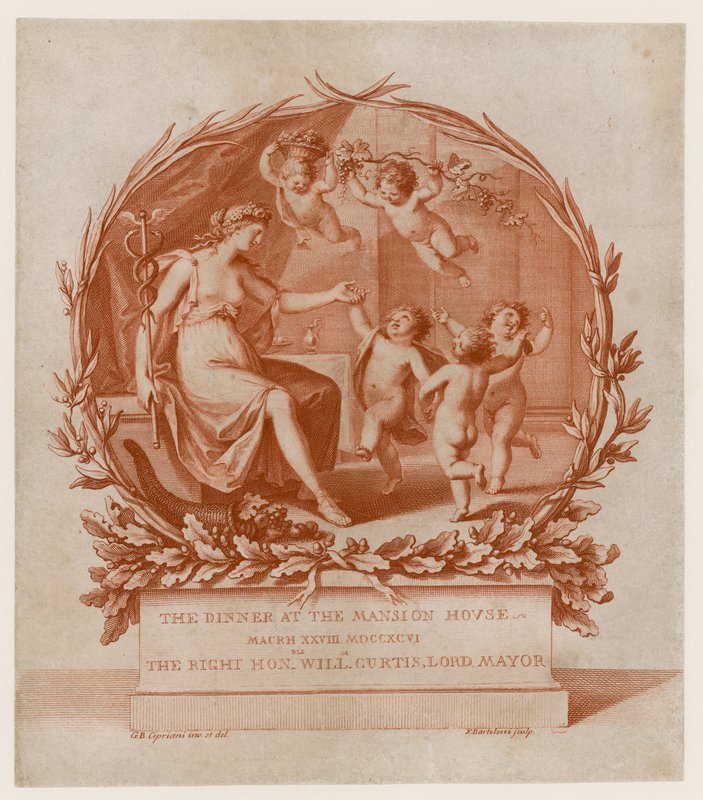 Zaproszenie na obiad w Mansion House, Londyn, 28 marca 1796 (rycina) autorstwa Giovanni Battista Cipriani