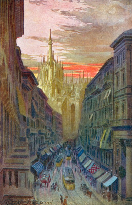 Mediolan / Milan: Corso Vittorio Emanuele II (kolorowa litografia) autorstwa Giovanni Guerzoni