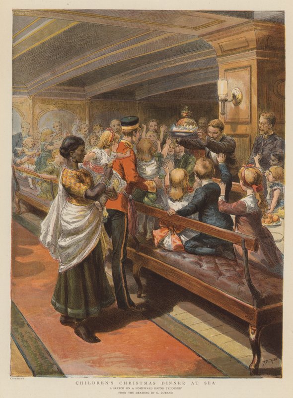 Świąteczna kolacja dla dzieci na morzu (chromolitho) autorstwa Godefroy Durand