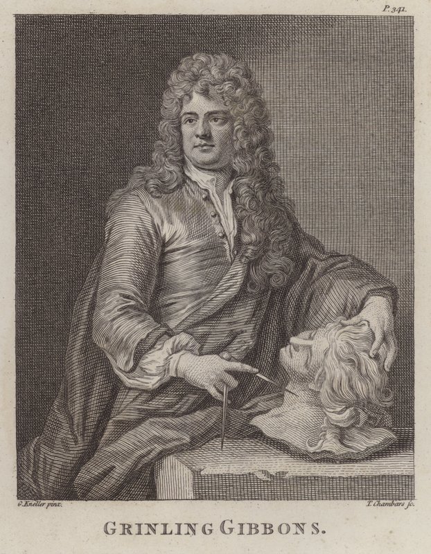 Grinling Gibbons , angielski rzeźbiarz i rzeźbiarz w drewnie (grawerowanie) autorstwa Godfrey (after) Kneller