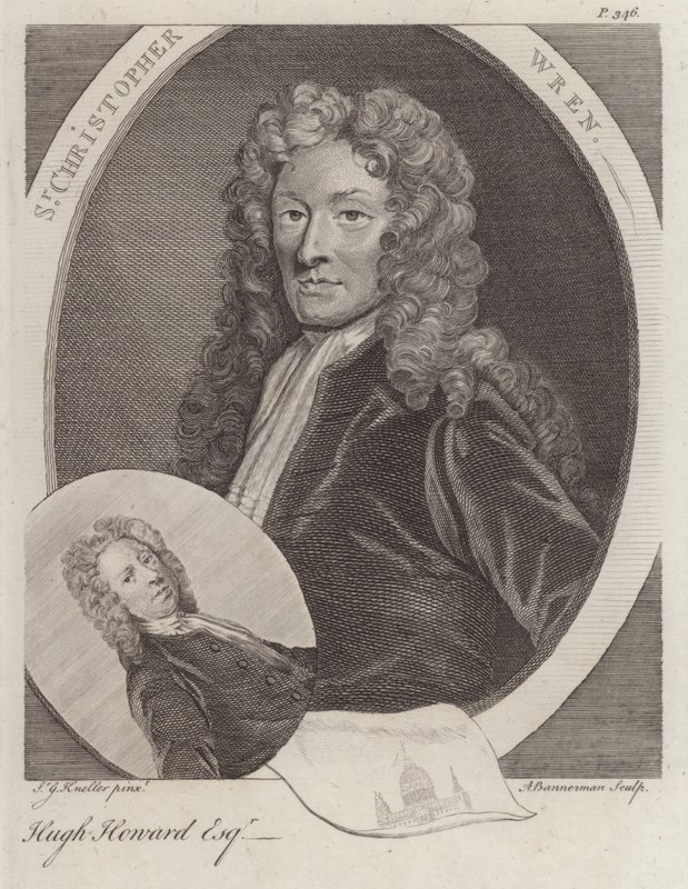 Sir Christopher Wren, angielski architekt i Hugh Howard, angielski artysta i kolekcjoner (grafika) autorstwa Godfrey (after) Kneller
